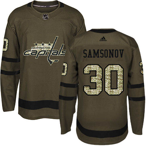 Adidas Capitals #30 Ilya Samsonov Green Salute to Service Stitched Youth NHL Jersey